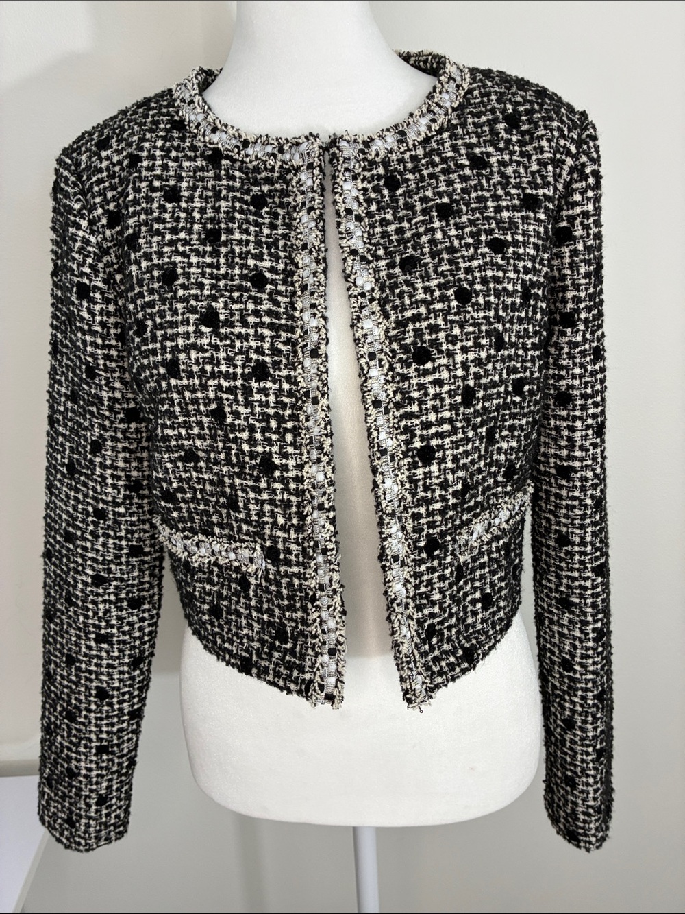 LUSH Black & White Tweed Crop Blazer S